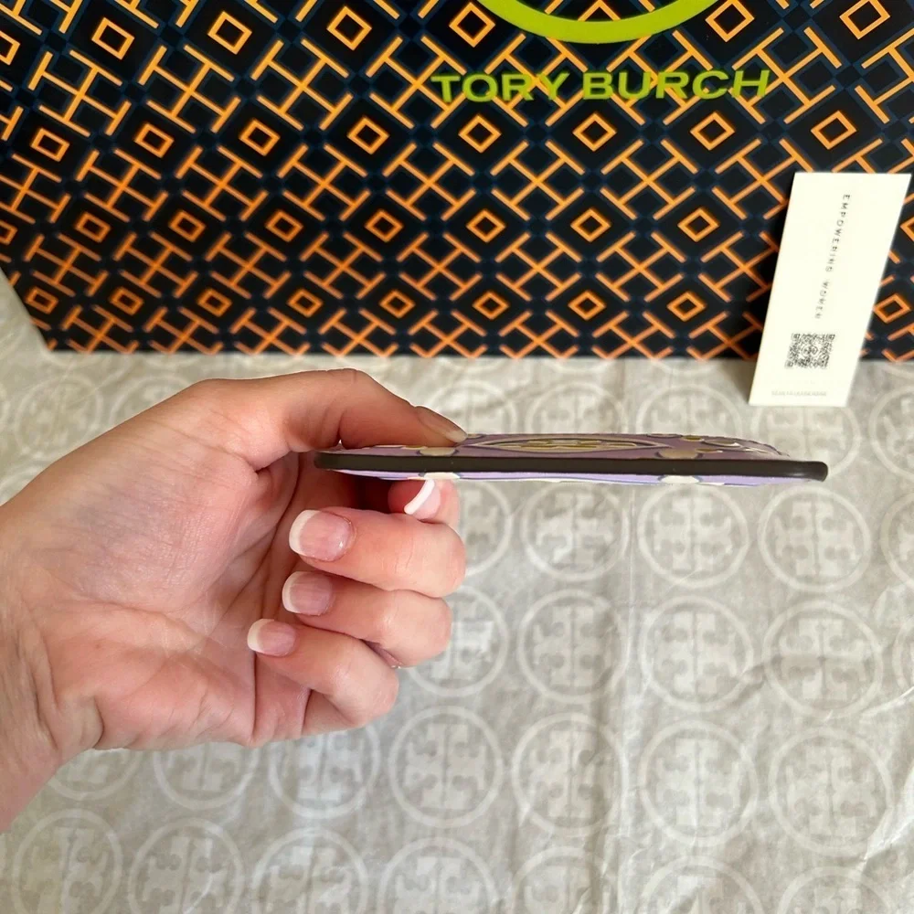 Tory Burch T Monogram Contrast Embossed Card Case Lavender New Ivory Purple